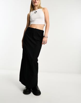 Weekday Grace Maxi Skirt With Back Split In Black