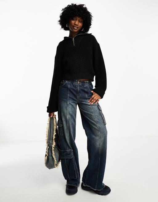 Weekday – Grace – Pullover in Schwarz mit kurzem Reißverschluss ASOS
