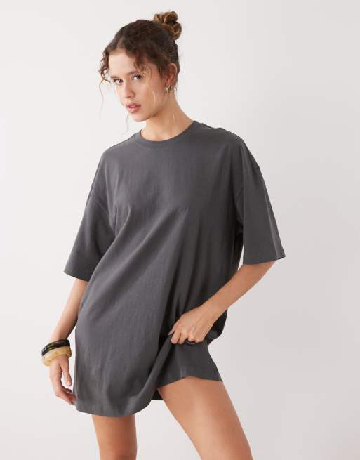 Weekday – Grafitowa sukienka T-shirtowa oversize, tylko w ASOS, 4 z 4