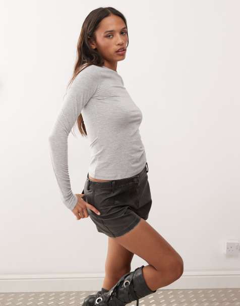 Weekday – Gråmelerad, smal t-shirt med långa ärmar - view 1