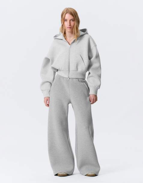 Weekday – Gråmelerade sweatpants i scubaliknande tyg med vida ben - view 1