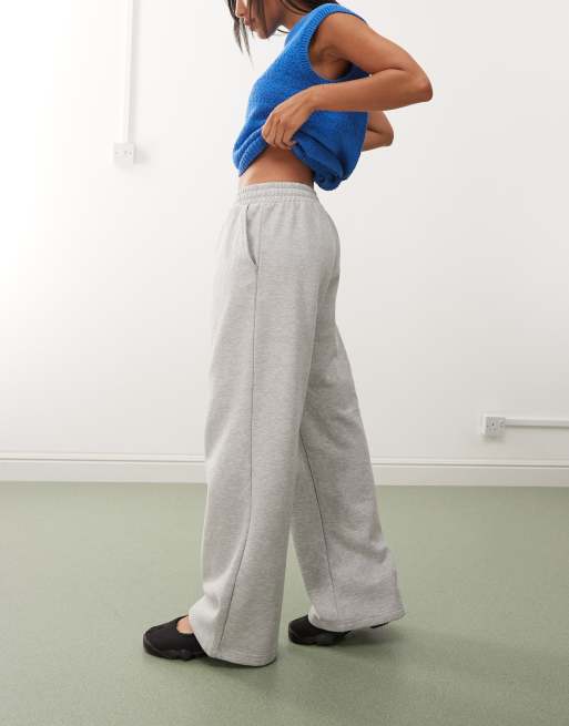 Weekday - Gråmelerede joggingbukser med vide ben i kraftig jersey, 3 af 5