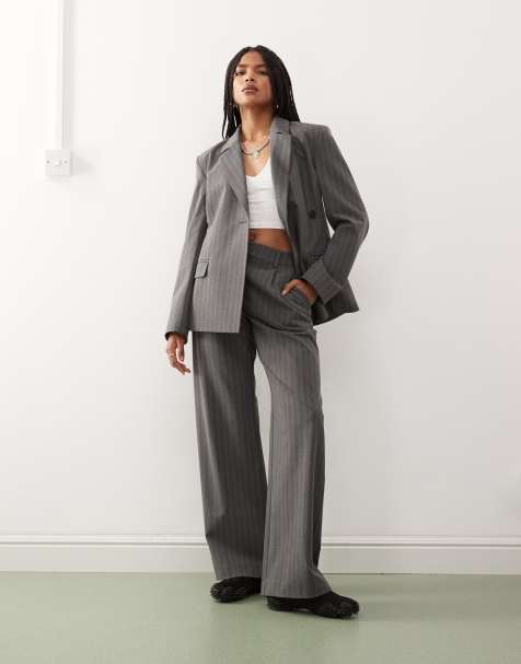 Weekday - Gråmeleret blazer-sæt med striber - view 1