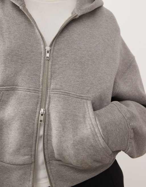 Weekday - Gråmeleret oversized hættetrøje med gennemgående lynlås i firkantet pasform, 3 af 4