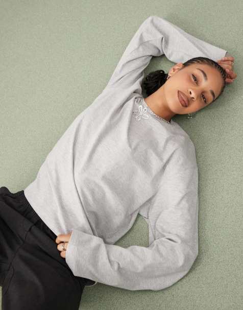 Weekday - Gråmeleret oversized T-shirt med lange ærmer i firkantet pasform - view 1