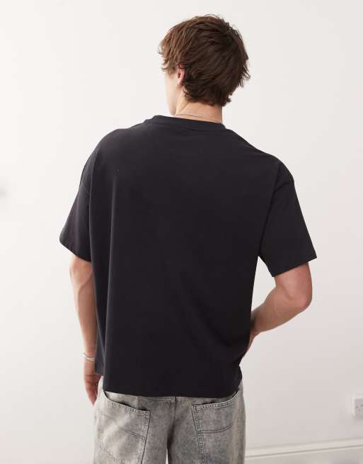 Weekday – Granatowy T-shirt o pudełkowym kroju z grafiką, 4 z 4
