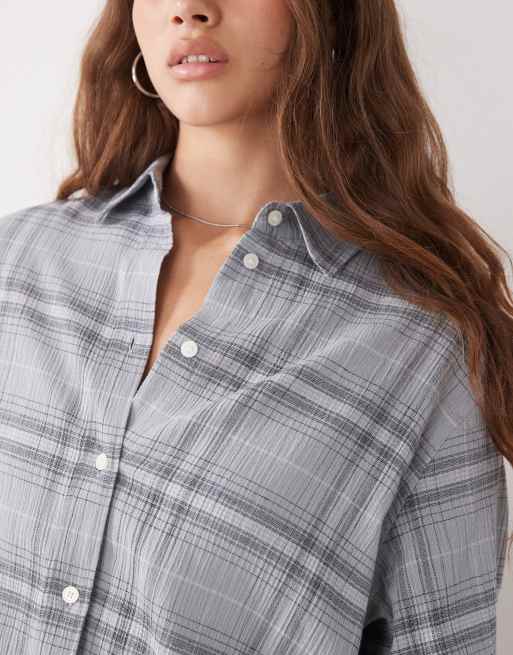 Weekday - Gråt T-shirt med tern i firkantet pasform, 2 af 4