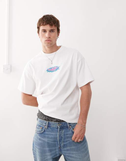 Weekday – Great – Biały T-shirt o pudełkowym kroju z grafiką