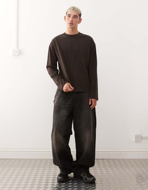 Weekday Great boxy fit long sleeve T-shirt in brown