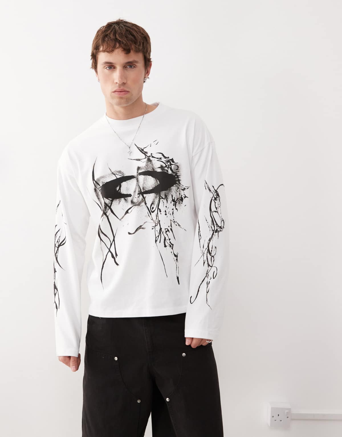 Weekday Great boxy fit long sleeve t-shirt with graphic prints in white