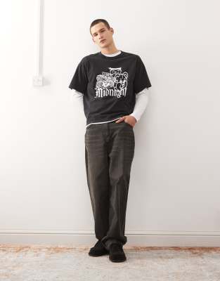 Weekday Great Boxy Fit T-shirt With Midnight Characters Graphic Print In Black