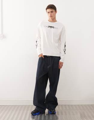 Weekday Great Boxy Long Sleeve T-shirt With Skull Graphic Prints In White