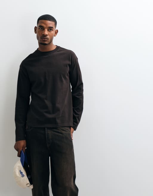 Weekday Great boxy oversized long sleeve t-shirt in brown, 3 of 5