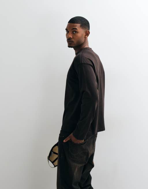 Weekday Great boxy oversized long sleeve t-shirt in brown, 5 of 5