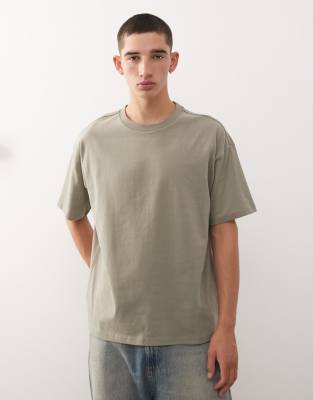Great - Kastiges Oversize-T-Shirt in Khaki-Grün Grün M