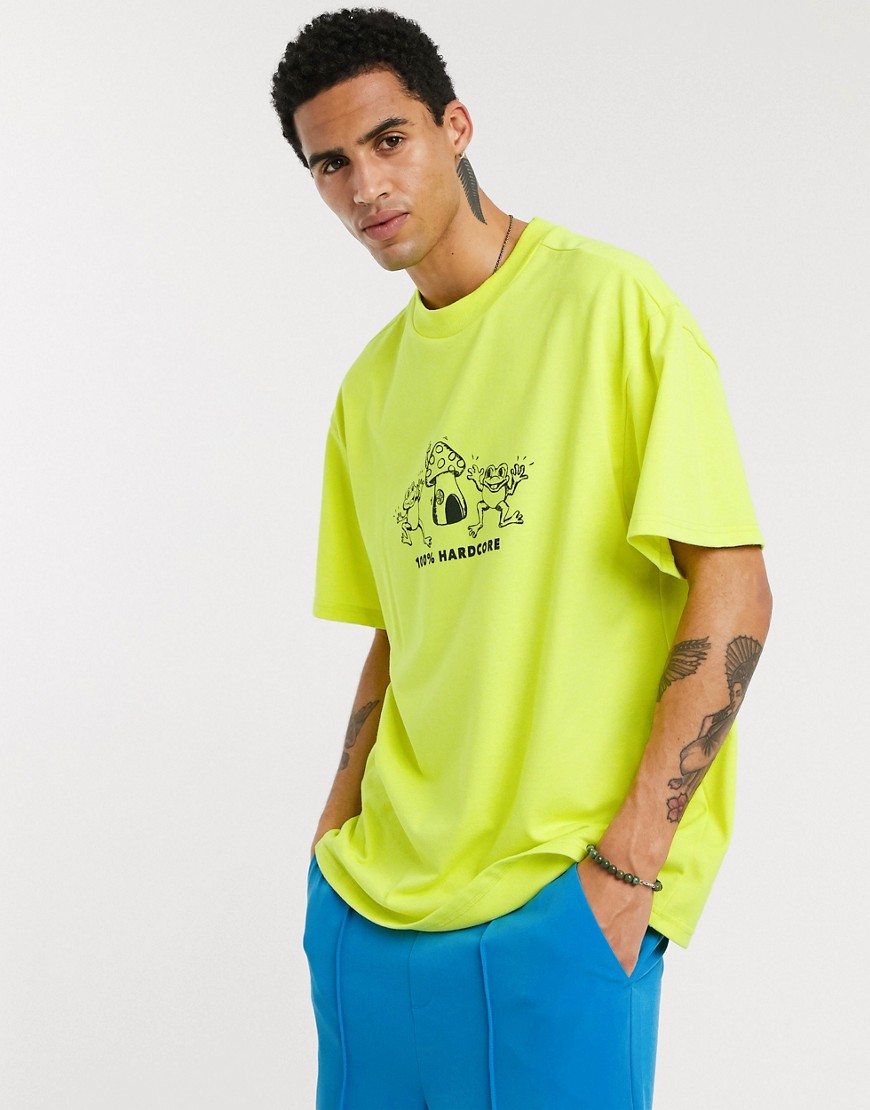 Weekday - Great Rave - T-shirt met kikkers in geel