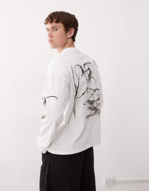 Weekday - Great - Recht T-shirt met lange mouwen en grafische prints in wit, 3 van 4