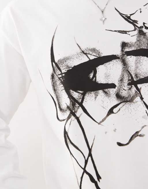 Weekday - Great - Recht T-shirt met lange mouwen en grafische prints in wit, 4 van 4