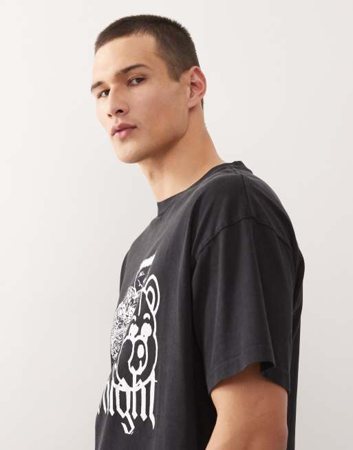 Weekday - Great - Sort oversized T-shirt med grafisk 'Midninght'- of karaktererprint i firkantet pasform, 4 af 5