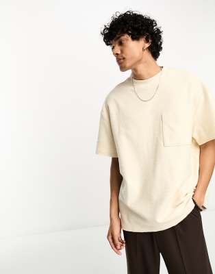 Weekday Great structured t-shirt in neppy fabric in beige-Neutral