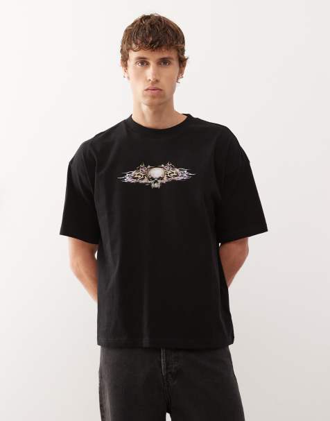 Weekday – Great – Svart t-shirt med boxig passform och dödskalletryck - view 1