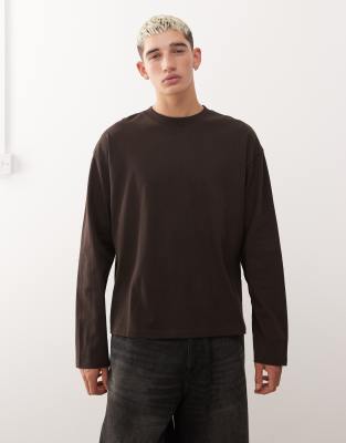 Weekday - Great - T-shirt à manches longues coupe carrée - Marron-Brown