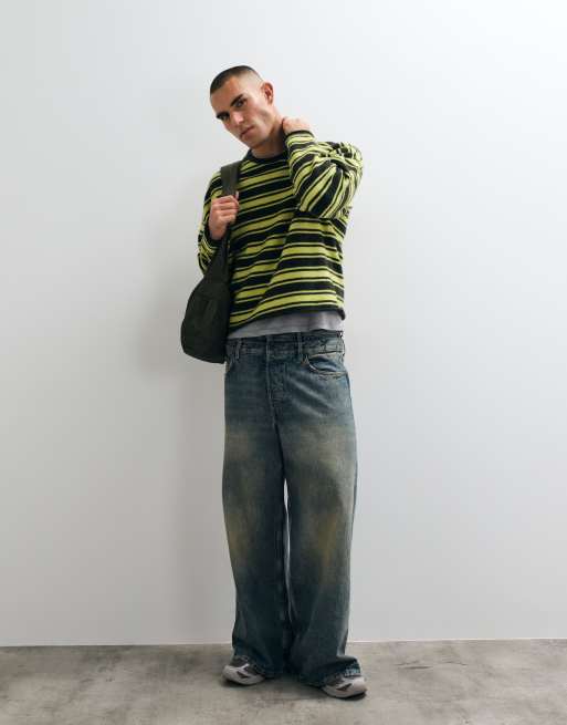 Weekday – Grönrandig, boxig tröja i oversized fit, 3 av 9