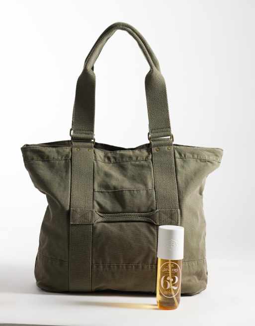Weekday grote canvas tote tas in gewassen kaki, 2 van 4