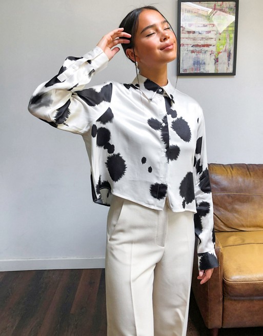 Weekday Gwen cow print satin shirt in multi