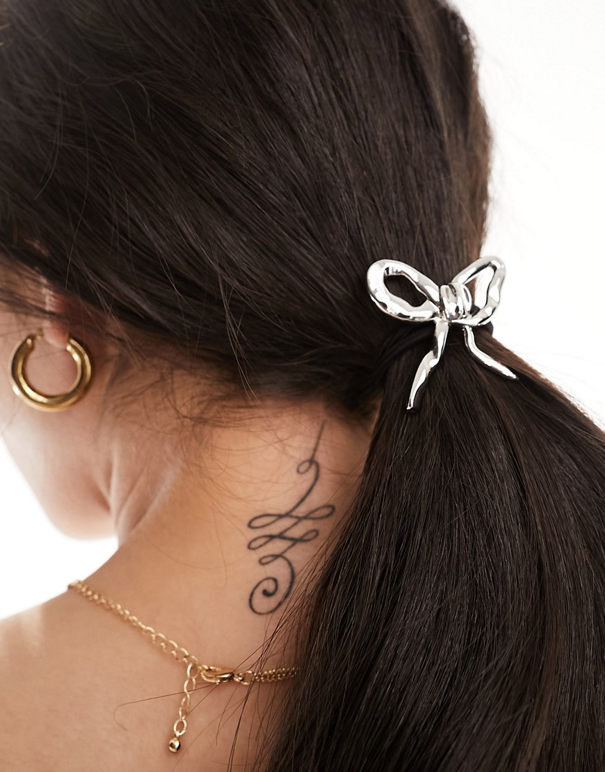 Weekday Hair Tie With Bow In Silver In Metallic