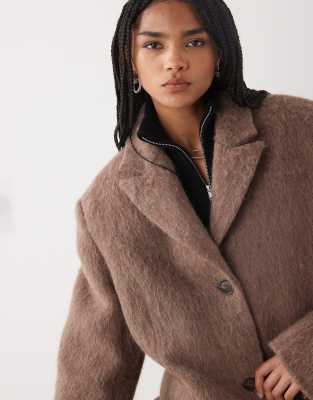 Weekday Hairy Alpaca & Wool Look Oversized Coat With Exaggerated Shoulders In Brown