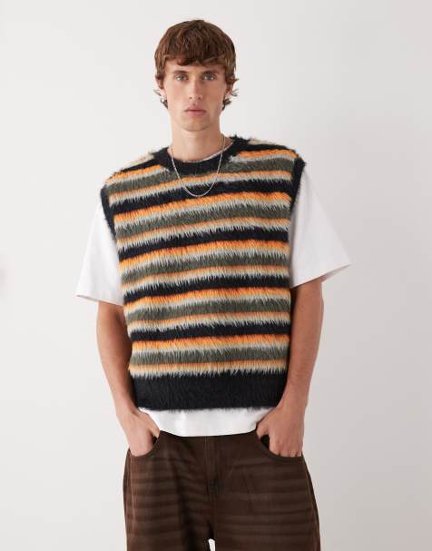 Weekday hairy yarn knit vest in multi stripes - view 1