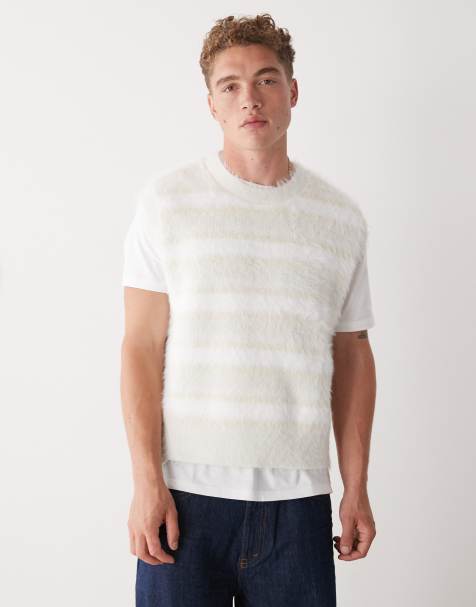 Weekday hairy yarn knitted vest in off-white stripe - view 1