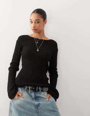 Weekday - Halbtransparenter Slim-Fit-Strickpullover in Schwarz, exklusiv bei ASOS
