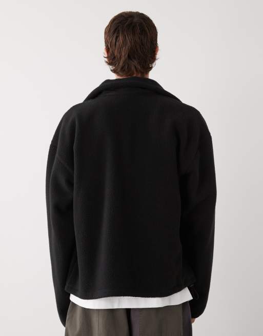 Weekday half zip borg fleece sweatshirt in black, 3 of 5