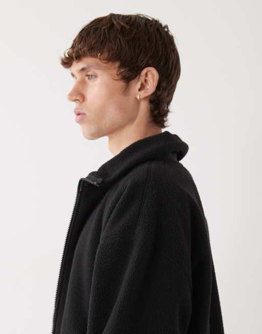 Weekday half zip borg fleece sweatshirt in black, 4 of 5