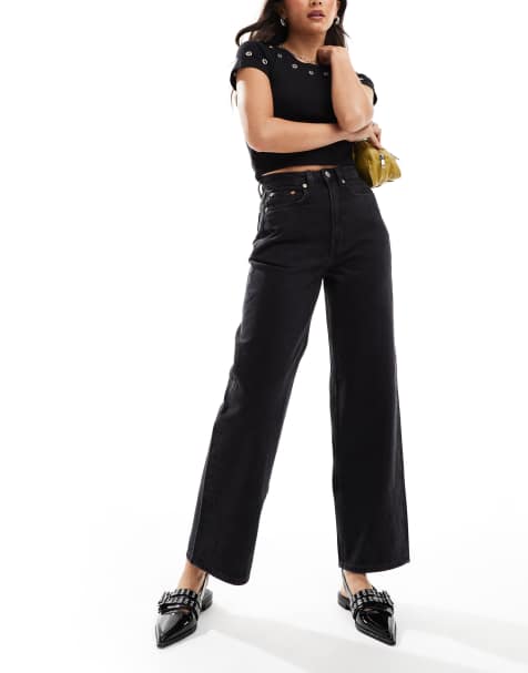 Weekday – Halo – Jeans in Schwarz mit geradem Schnitt und hohem Bund - view 1