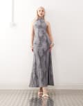 [Weekday] Weekday halter neck jacquard maxi dress in dark grey L Dark grey
