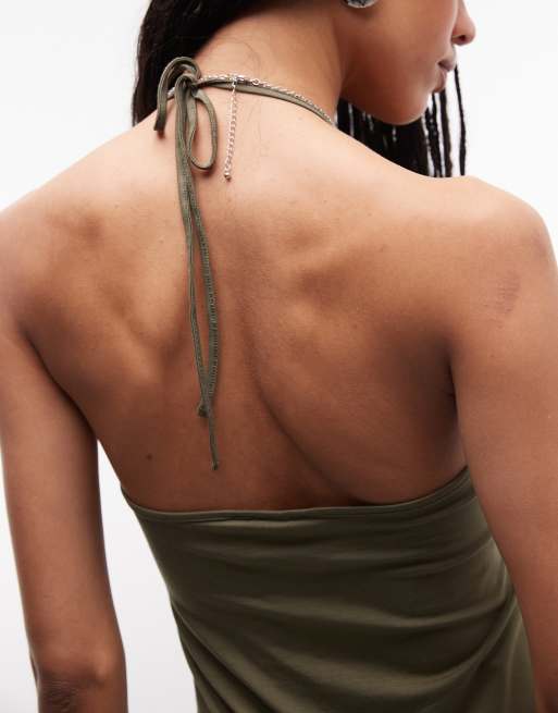 Weekday halter neck mini dress in khaki green - exclusive to ASOS, 3 of 4