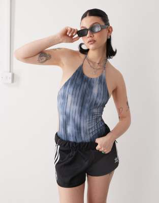 Weekday Halter Neck Swimsuit With Open Back Tie Detail In Blue