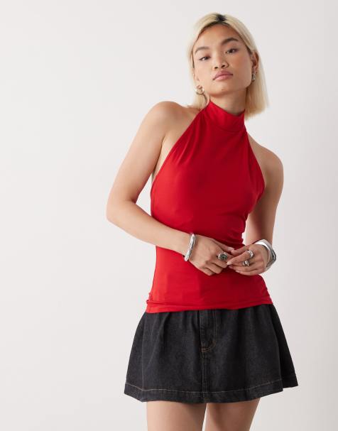 Weekday halter neck top in red - view 1