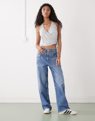 Weekday Halter Neck Wrap Top In Blue