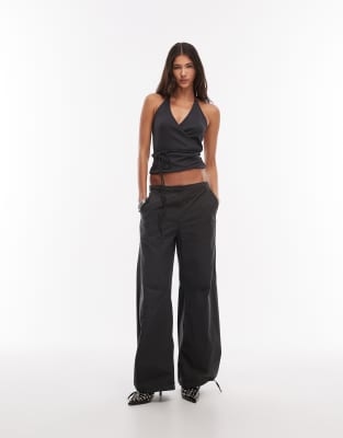 Weekday Halter Neck Wrap Top In Gray