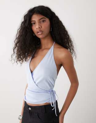 Weekday Halter Neck Wrap Top In Blue