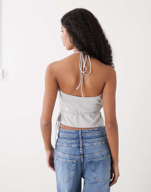 Weekday halter wrap top in grey melange, 3 of 4
