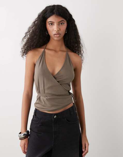 Weekday halter wrap top in mole
