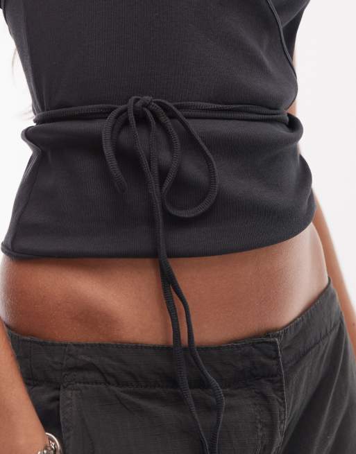 Weekday halter wrap top in off black, 4 of 4