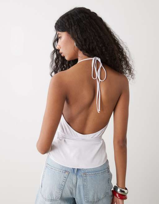 Weekday halter wrap top in white, 3 of 4