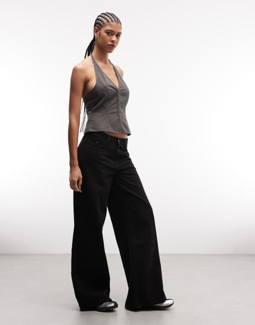 Weekday halterneck hook and eye top in dark grey, 3 of 4
