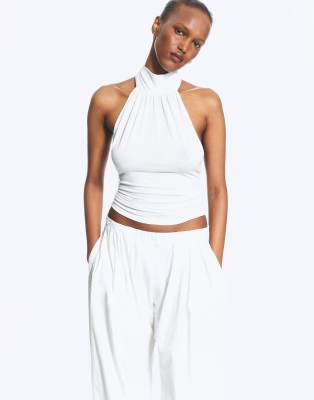 Weekday Halterneck Top With Open Back In White